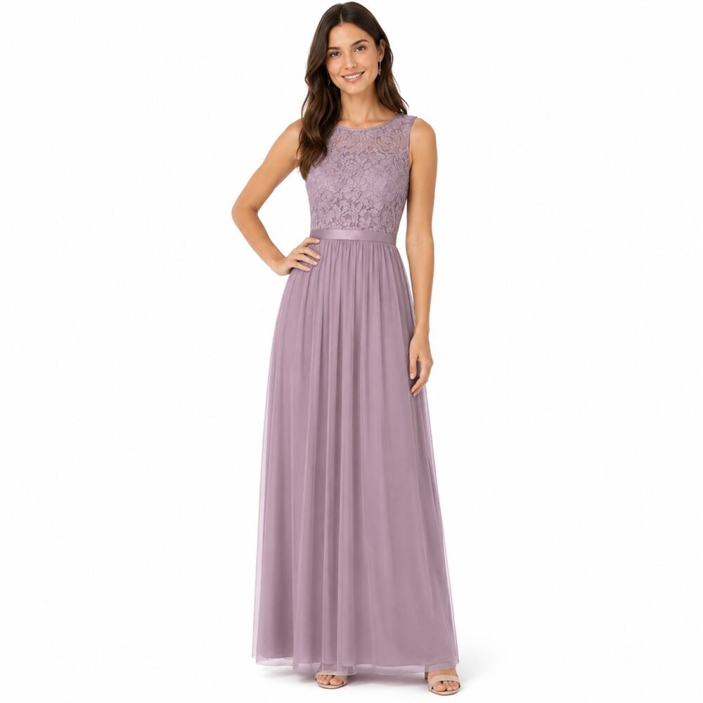 Mauve Pink Lace Chiffon Maxi Dress Women's XXS Bridesmaid Formal